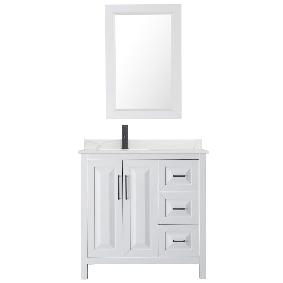 Daria 36" Free Standing Single Basin Vanity Set with Cabinet, Quartz Vanity Top, and Framed Mirror
