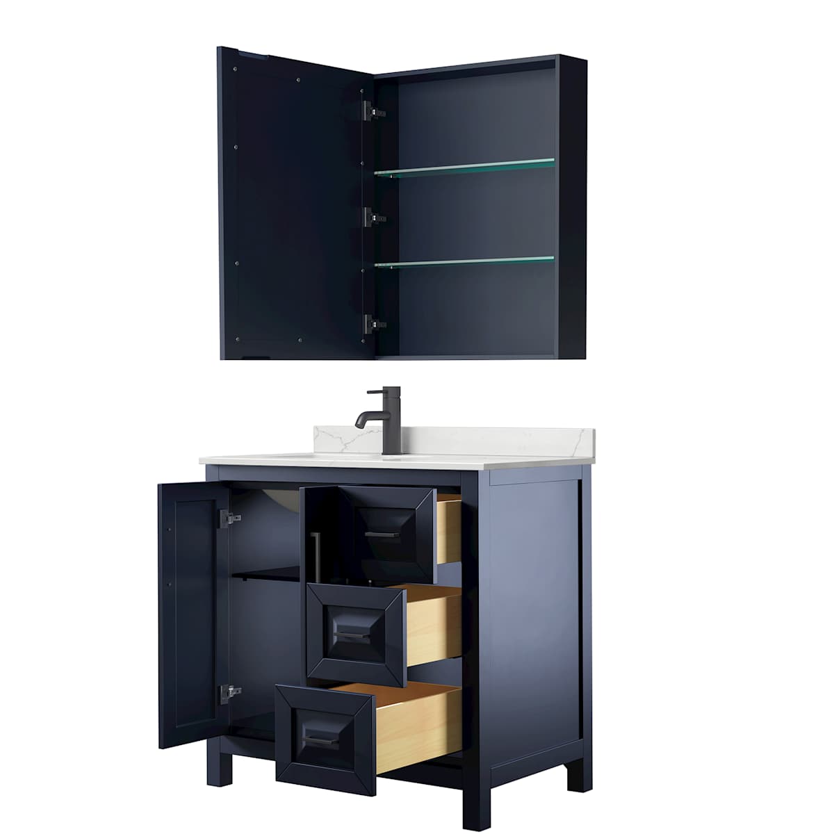 Daria 36" Free Standing Single Basin Vanity Set with Cabinet, Quartz Vanity Top, and Medicine Cabinet