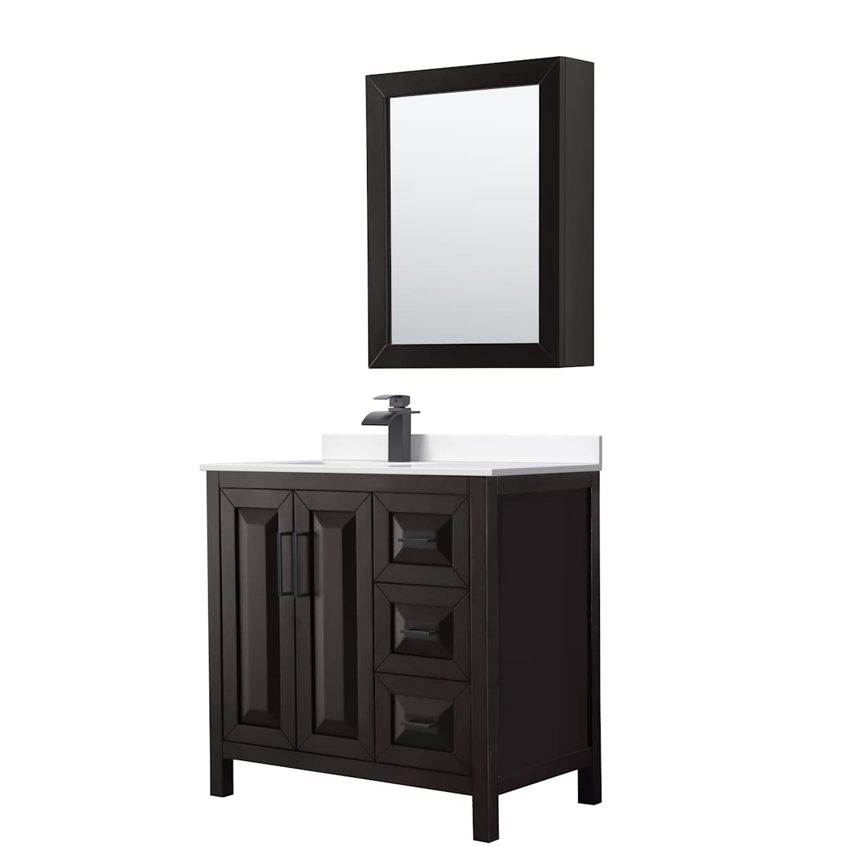 Daria 36" Free Standing Single Basin Vanity Set with Cabinet, Cultured Marble Vanity Top, and Medicine Cabinet