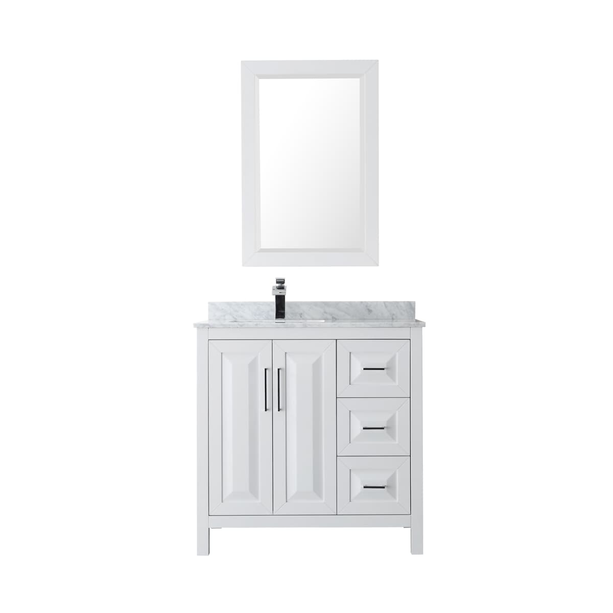 Daria 36" Free Standing Single Vanity Set with MDF Cabinet, Marble Vanity Top, Undermount Sink, and Framed Mirror