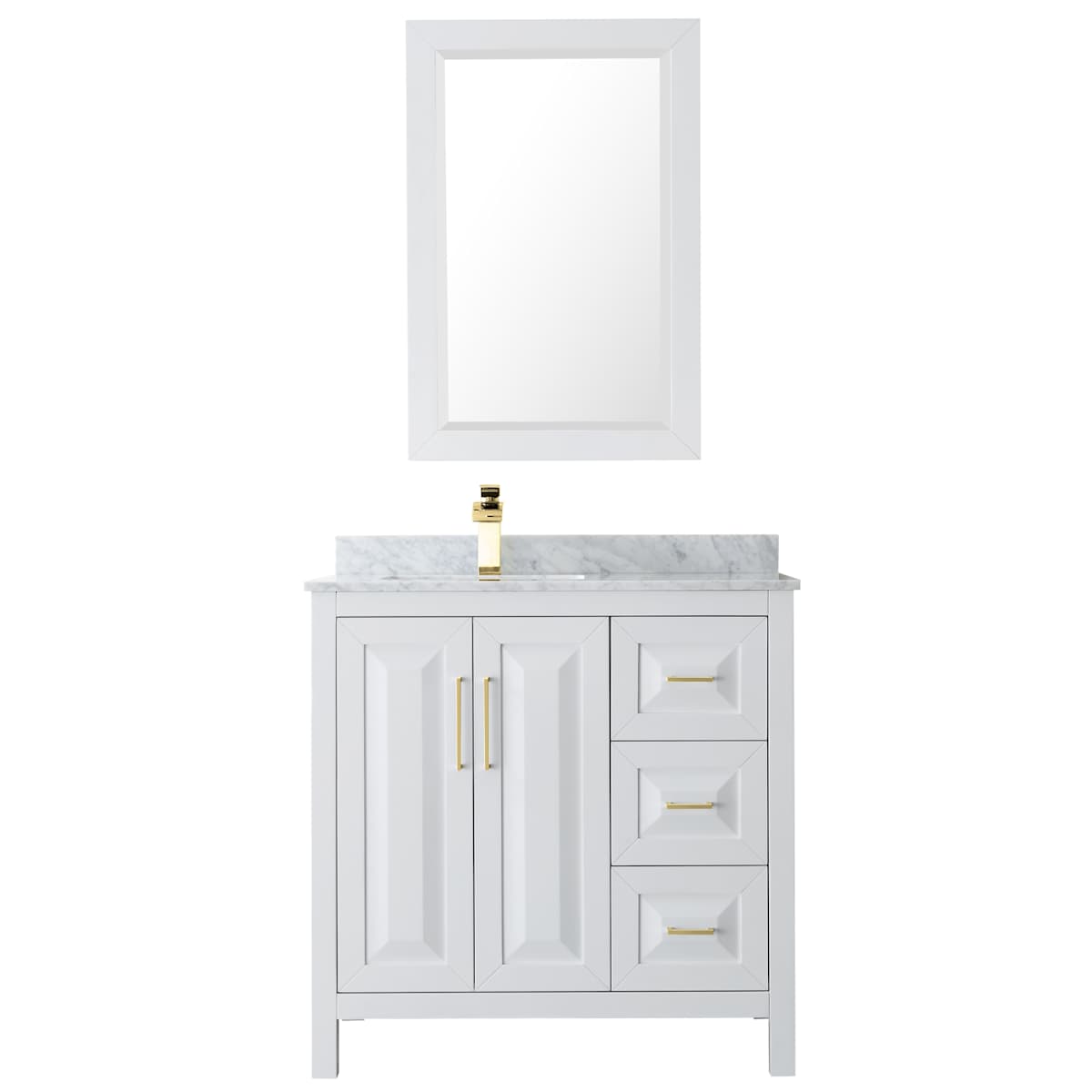 Daria 36" Free Standing Single Vanity Set with MDF Cabinet, Marble Vanity Top, Undermount Sink, and Framed Mirror