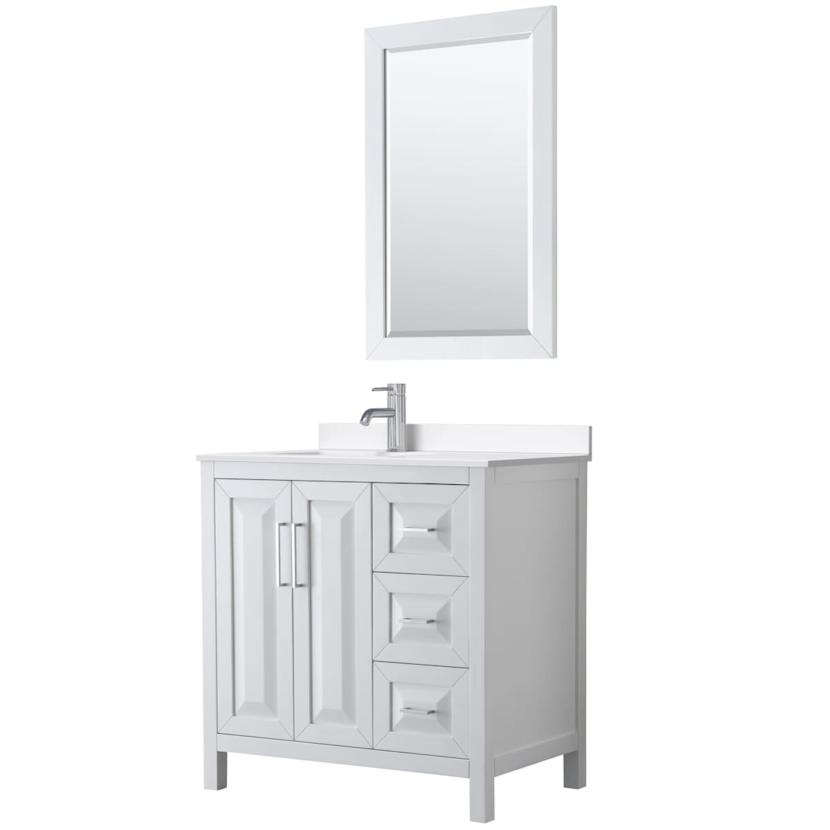 Daria 36" Free Standing Single Basin Vanity Set with Cabinet, Quartz Vanity Top, and Framed Mirror