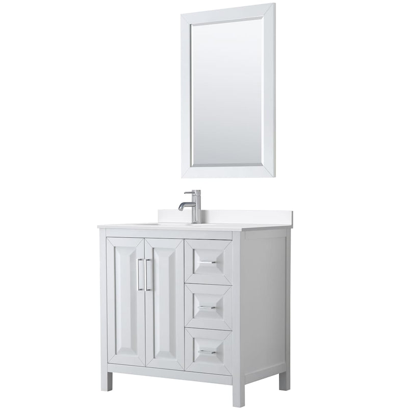 Daria 36" Free Standing Single Basin Vanity Set with Cabinet, Quartz Vanity Top, and Framed Mirror - image 1
