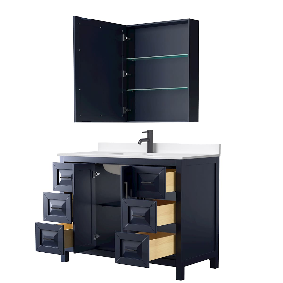 Daria 48" Free Standing Single Basin Vanity Set with Cabinet, Quartz Vanity Top, and Medicine Cabinet