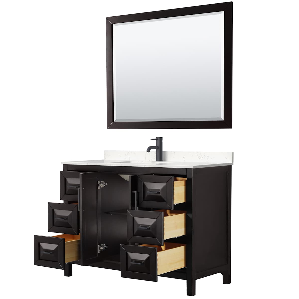 Daria 48" Free Standing Single Basin Vanity Set with Cabinet, Cultured Marble Vanity Top, and Framed Mirror