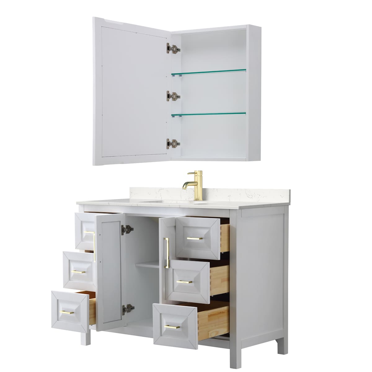 Daria 48" Free Standing Single Basin Vanity Set with Cabinet, Cultured Marble Vanity Top, and Medicine Cabinet