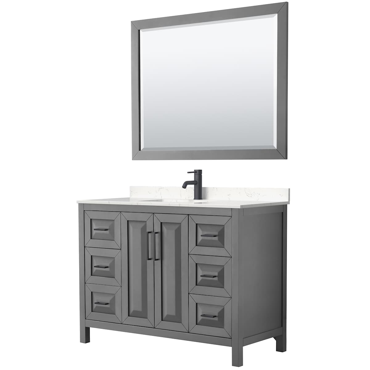 Daria 48" Free Standing Single Basin Vanity Set with Cabinet, Cultured Marble Vanity Top, and Framed Mirror