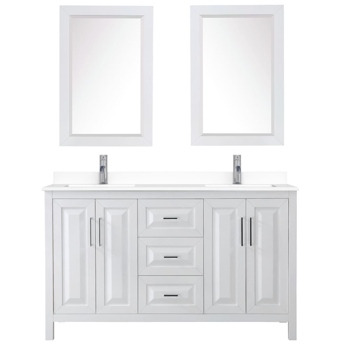 Daria 60" Free Standing Double Basin Vanity Set with Cabinet, Cultured Marble Vanity Top, and Framed Mirror