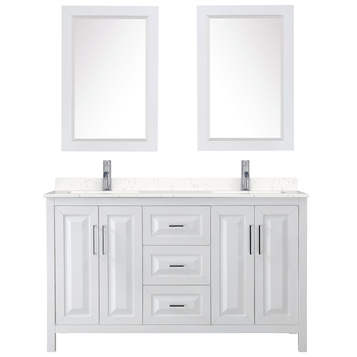 Daria 60" Free Standing Double Basin Vanity Set with Cabinet, Cultured Marble Vanity Top, and Framed Mirror