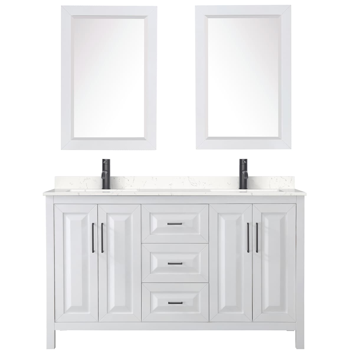Daria 60" Free Standing Double Basin Vanity Set with Cabinet, Cultured Marble Vanity Top, and Framed Mirror