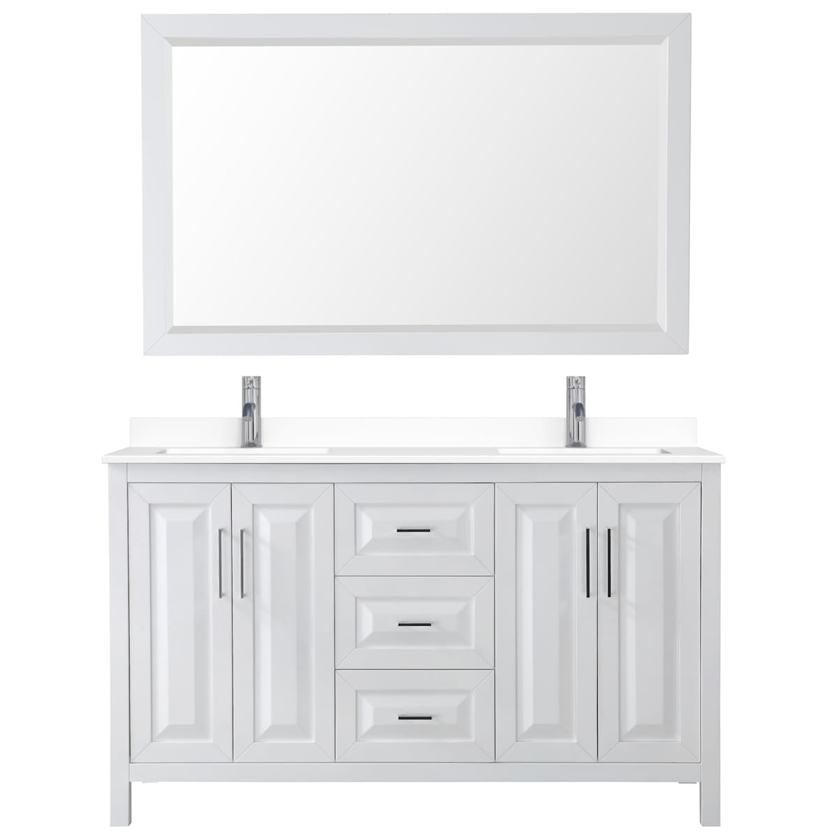 Daria 60" Free Standing Double Basin Vanity Set with Cabinet, Cultured Marble Vanity Top, and Framed Mirror