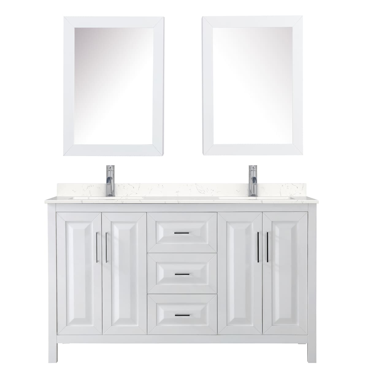 Daria 60" Free Standing Double Basin Vanity Set with Cabinet, Cultured Marble Vanity Top, and Medicine Cabinet