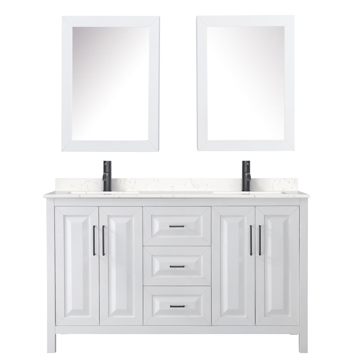 Daria 60" Free Standing Double Basin Vanity Set with Cabinet, Cultured Marble Vanity Top, and Medicine Cabinet