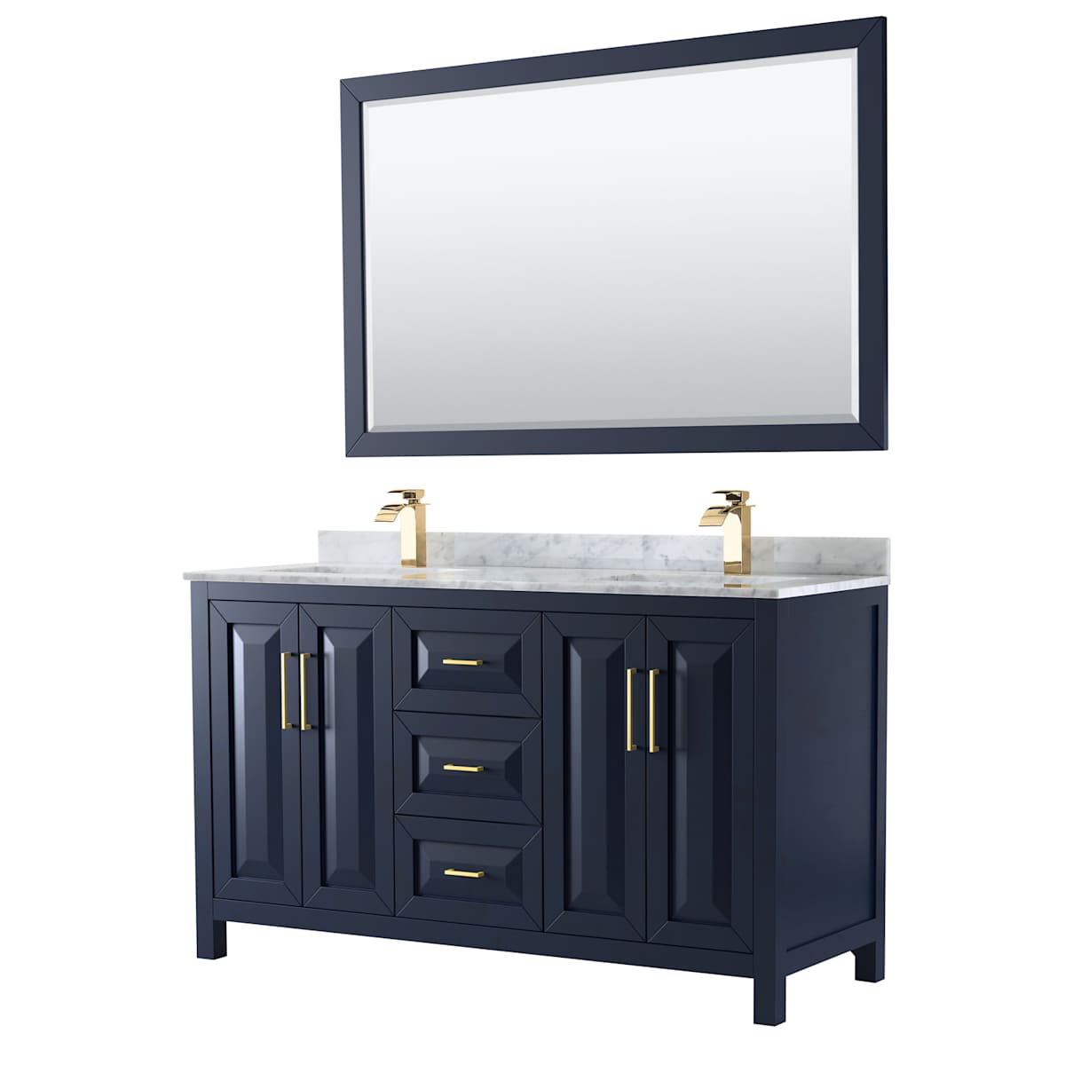 Daria 60" Free Standing Double Vanity Set with MDF Cabinet, Marble Vanity Top, 2 Undermount Sinks, and Framed Mirror