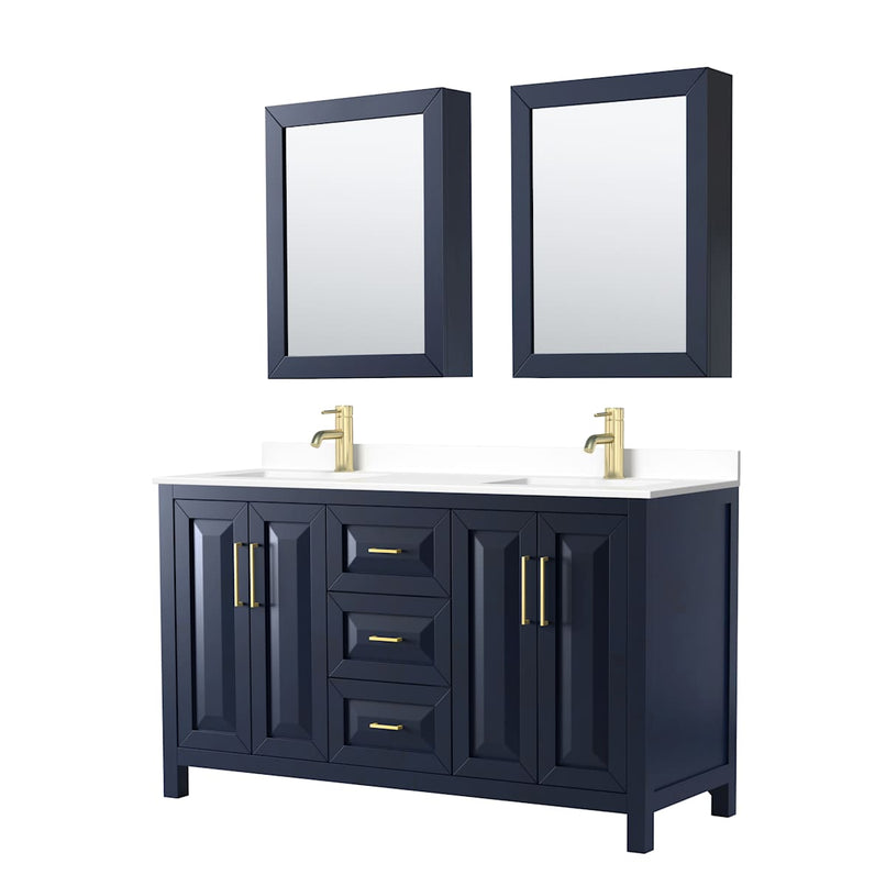 Daria 60" Free Standing Double Basin Vanity Set with Cabinet, Cultured Marble Vanity Top, and Medicine Cabinet - image 1