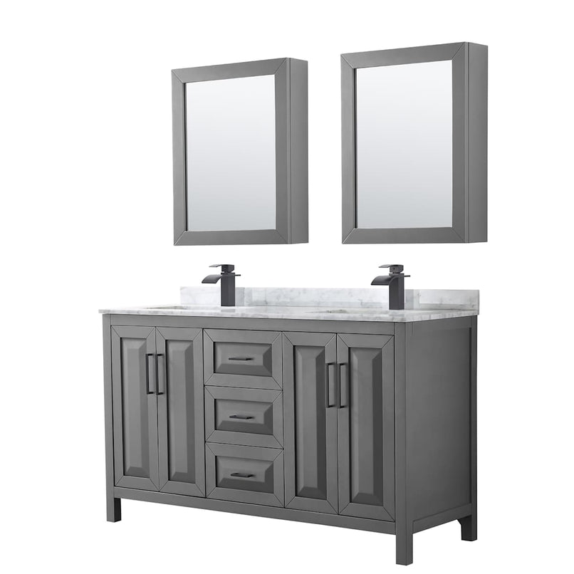 Daria 60" Free Standing Double Vanity Set with MDF Cabinet, Marble Vanity Top, 2 Undermount Sinks, and 2 Medicine Cabinets - image 1
