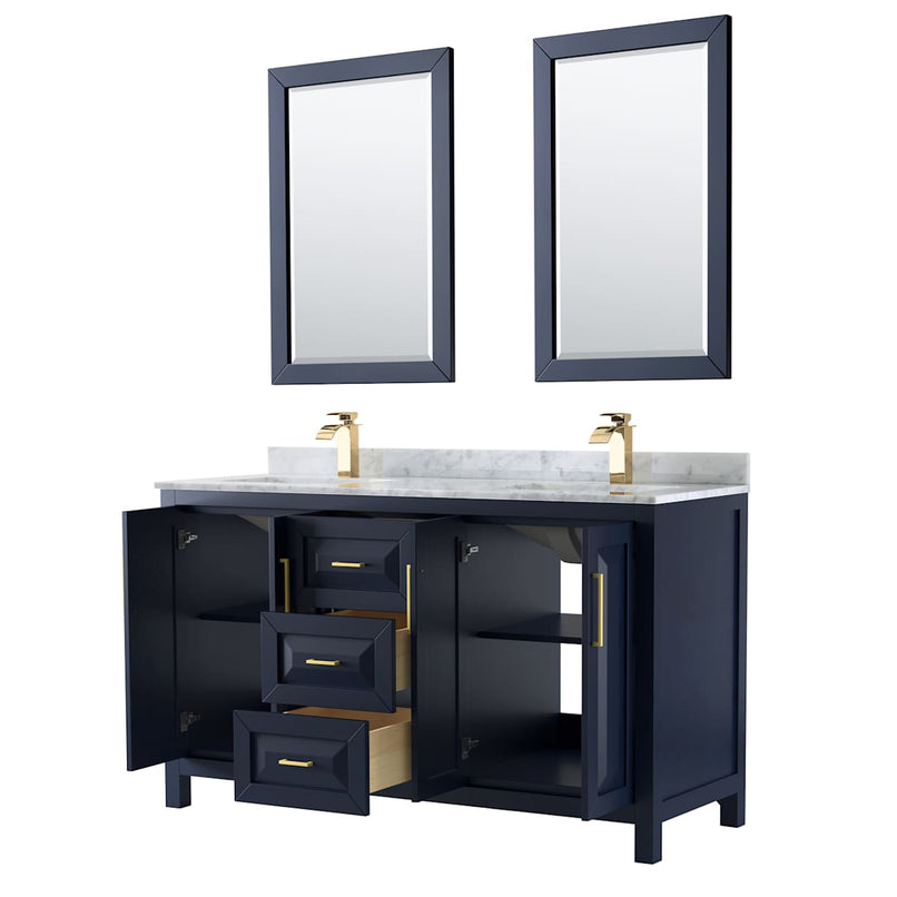 Daria 60" Free Standing Double Vanity Set with MDF Cabinet, Marble Vanity Top, 2 Undermount Sinks, and 2 Framed Mirrors - image 2