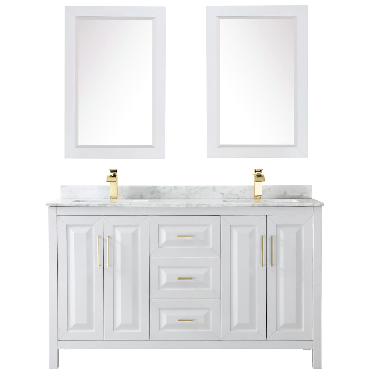 Daria 60" Free Standing Double Vanity Set with MDF Cabinet, Marble Vanity Top, 2 Undermount Sinks, and 2 Framed Mirrors