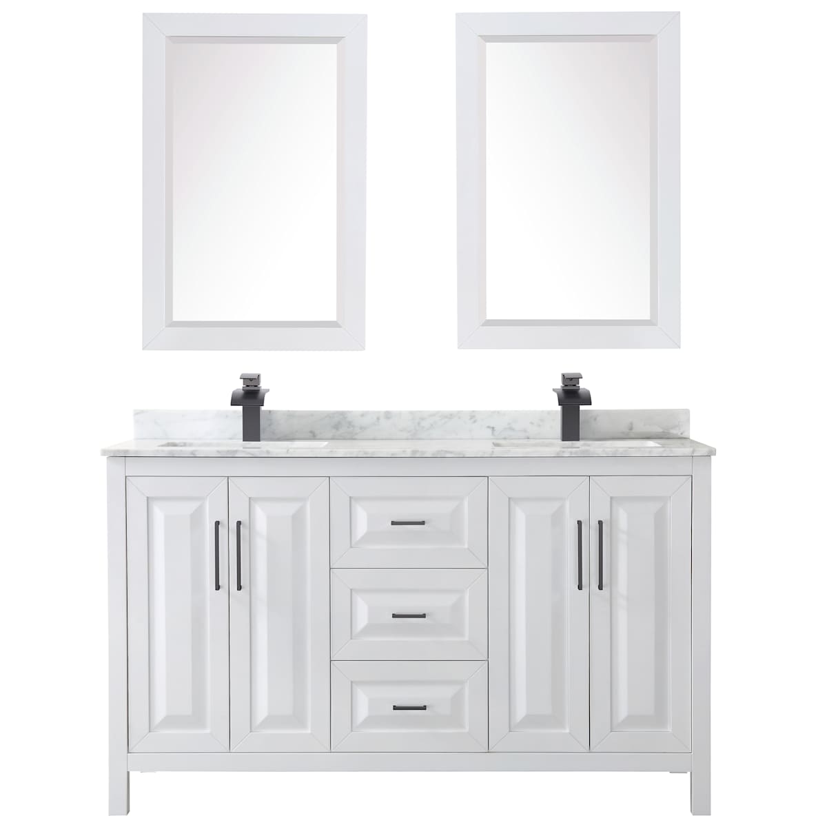 Daria 60" Free Standing Double Vanity Set with MDF Cabinet, Marble Vanity Top, 2 Undermount Sinks, and 2 Framed Mirrors