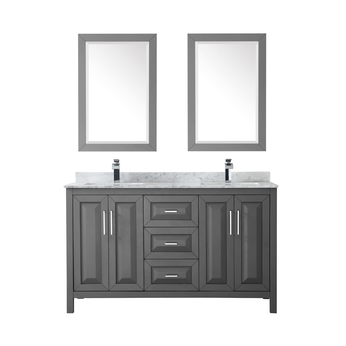 Daria 60" Free Standing Double Vanity Set with MDF Cabinet, Marble Vanity Top, 2 Undermount Sinks, and 2 Framed Mirrors