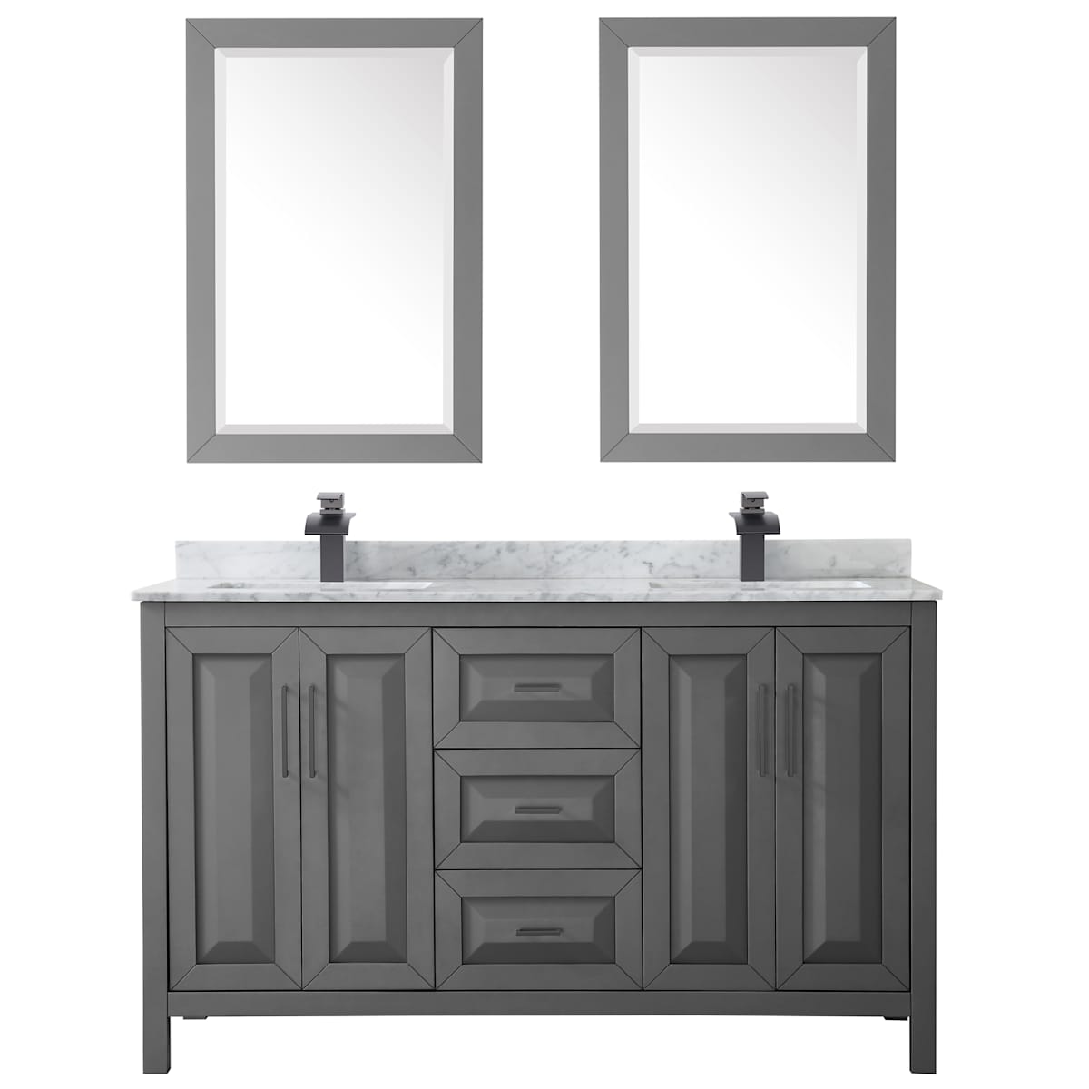 Daria 60" Free Standing Double Vanity Set with MDF Cabinet, Marble Vanity Top, 2 Undermount Sinks, and 2 Framed Mirrors