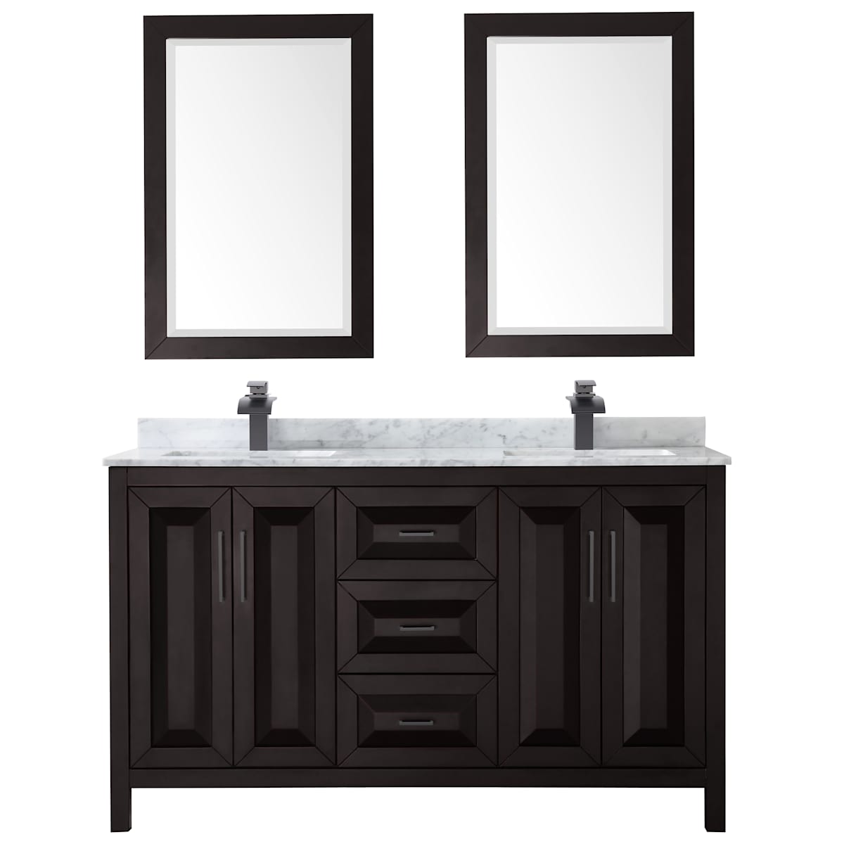 Daria 60" Free Standing Double Vanity Set with MDF Cabinet, Marble Vanity Top, 2 Undermount Sinks, and 2 Framed Mirrors