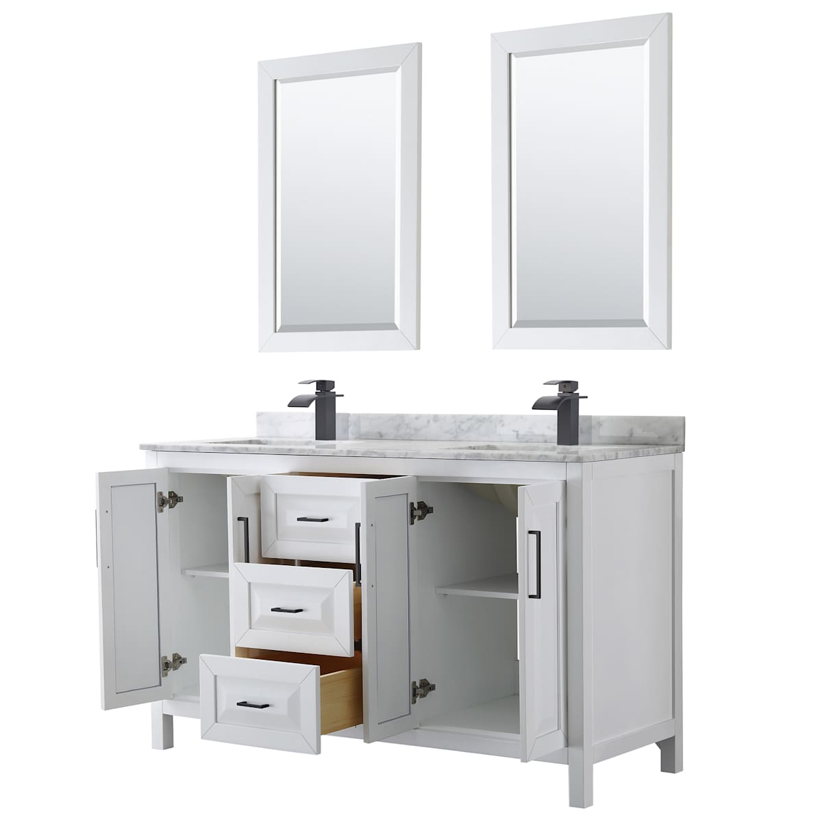 Daria 60" Free Standing Double Vanity Set with MDF Cabinet, Marble Vanity Top, 2 Undermount Sinks, and 2 Framed Mirrors - image 20