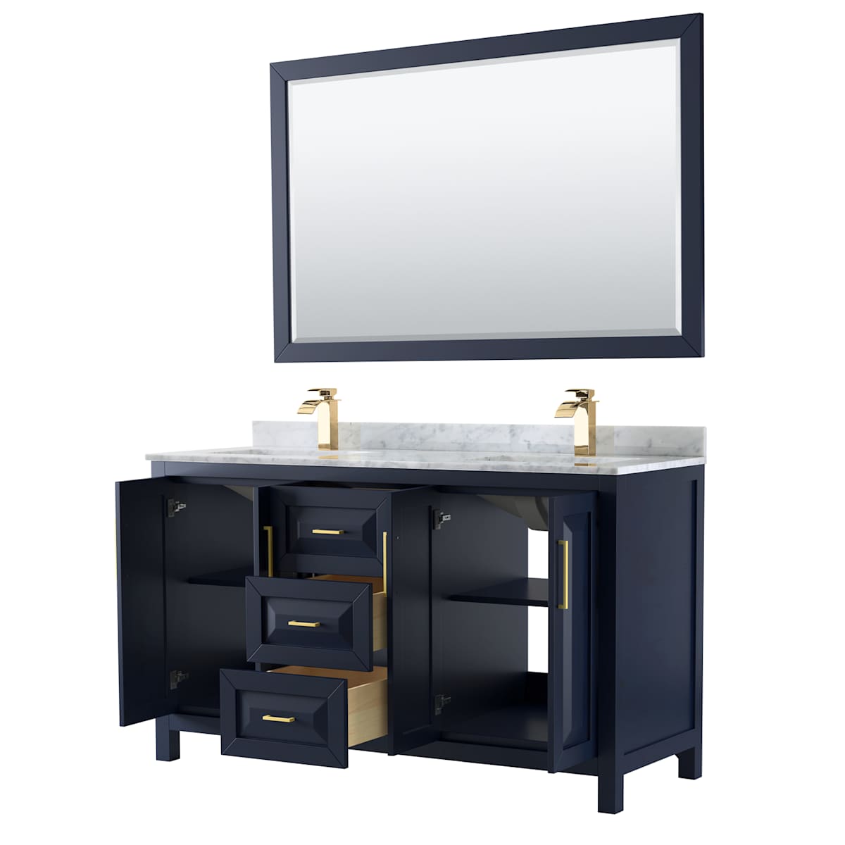 Daria 60" Free Standing Double Vanity Set with MDF Cabinet, Marble Vanity Top, 2 Undermount Sinks, and Framed Mirror