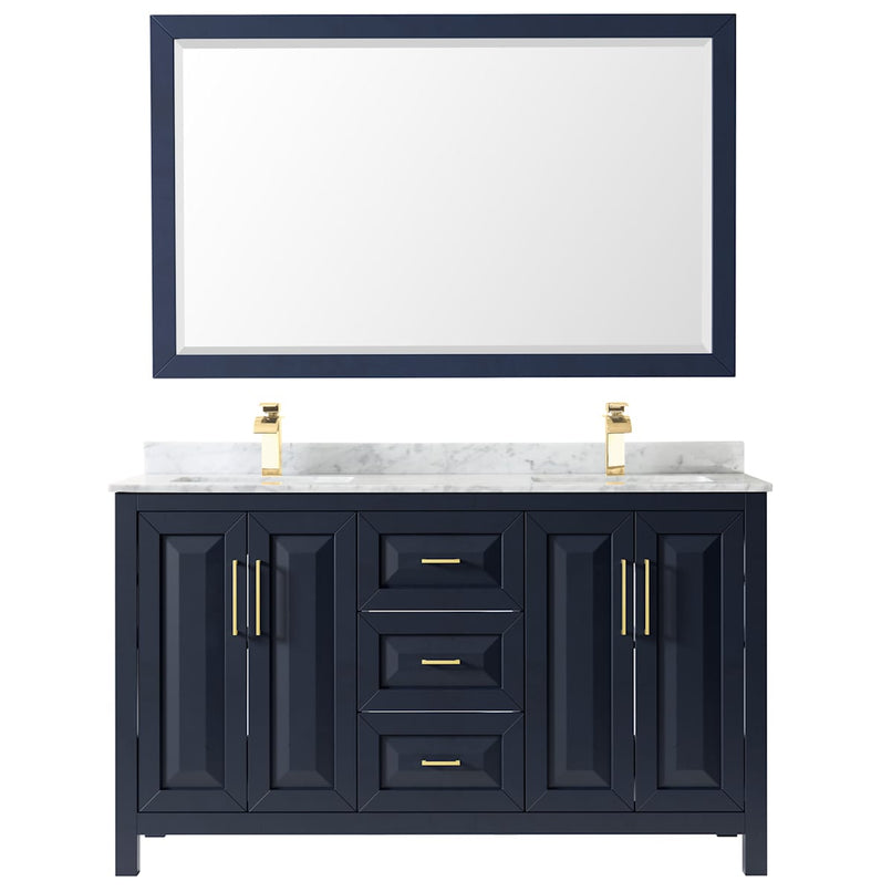 Daria 60" Free Standing Double Vanity Set with MDF Cabinet, Marble Vanity Top, 2 Undermount Sinks, and Framed Mirror - image 3