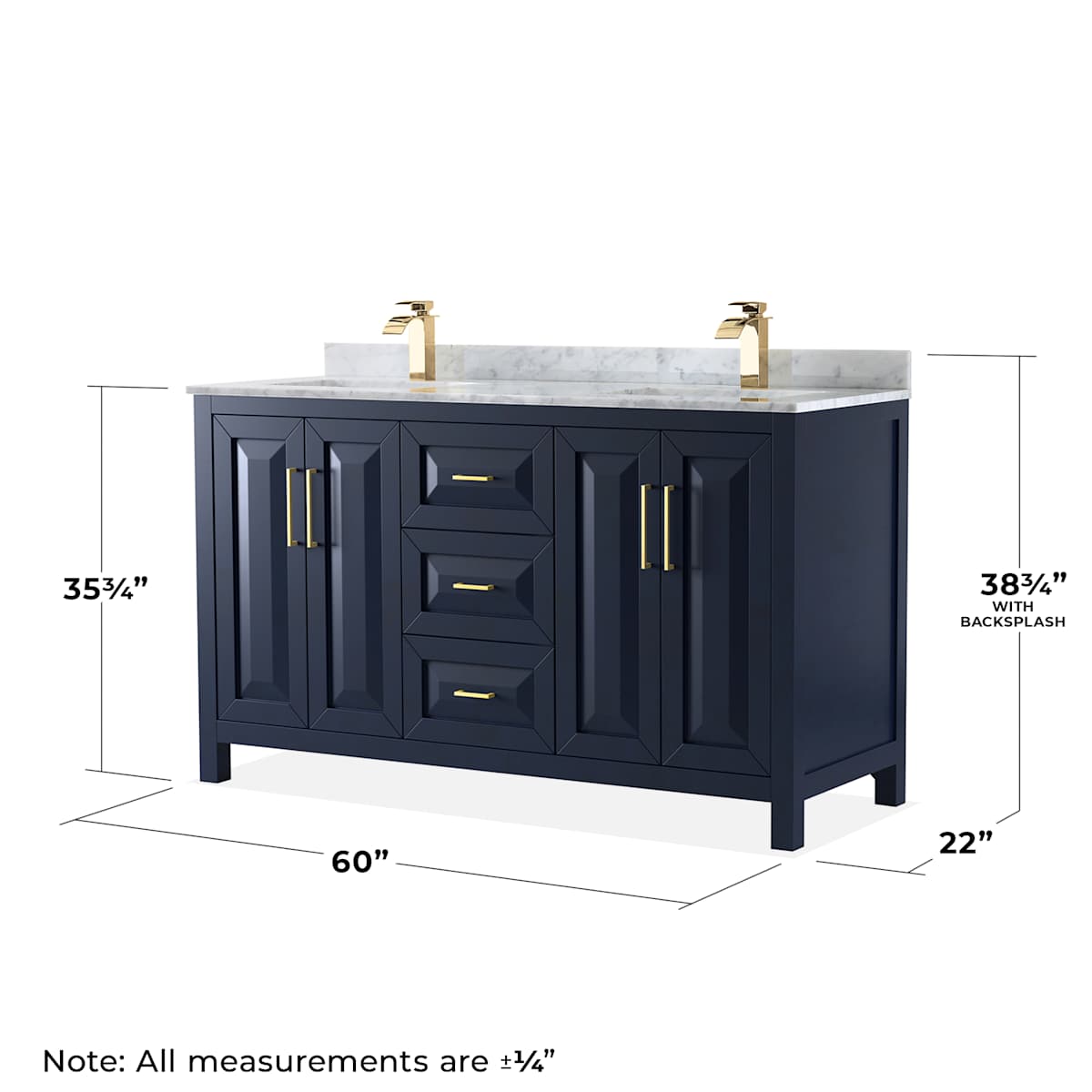 Daria 60" Free Standing Double Vanity Set with MDF Cabinet, Marble Vanity Top, 2 Undermount Sinks, and Framed Mirror - image 6