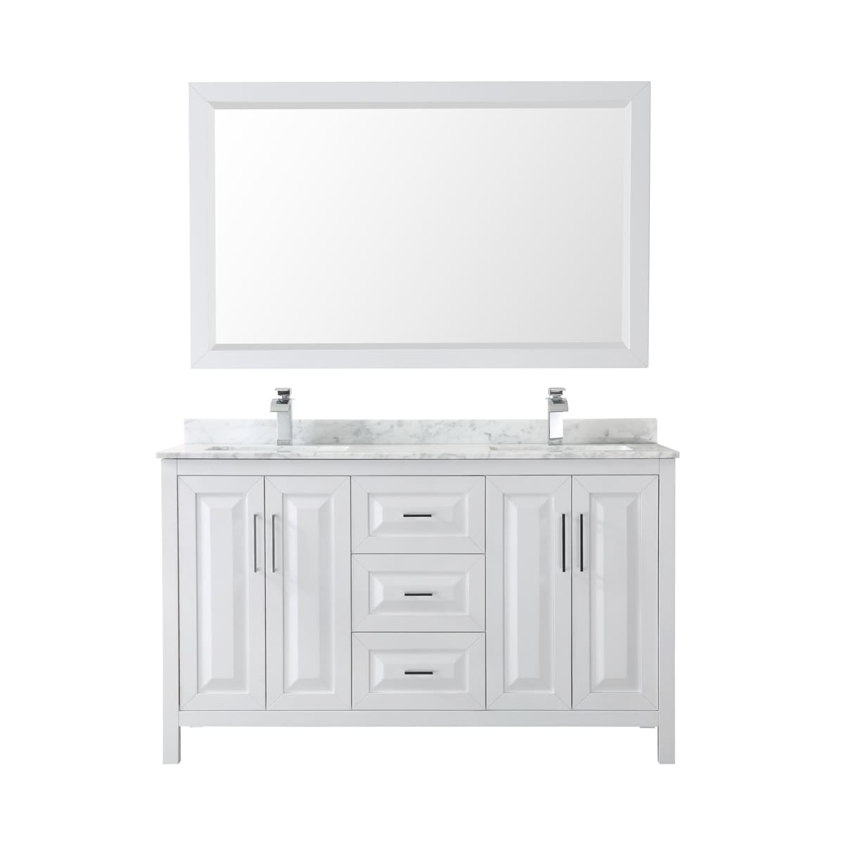 Daria 60" Free Standing Double Vanity Set with MDF Cabinet, Marble Vanity Top, 2 Undermount Sinks, and Framed Mirror