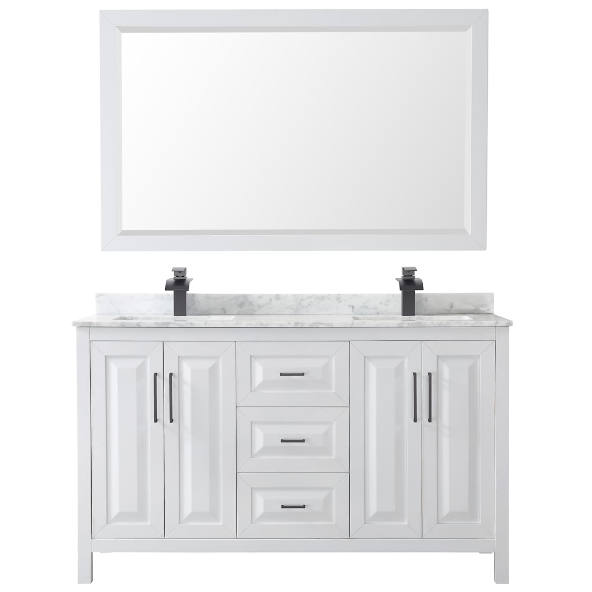 Daria 60" Free Standing Double Vanity Set with MDF Cabinet, Marble Vanity Top, 2 Undermount Sinks, and Framed Mirror