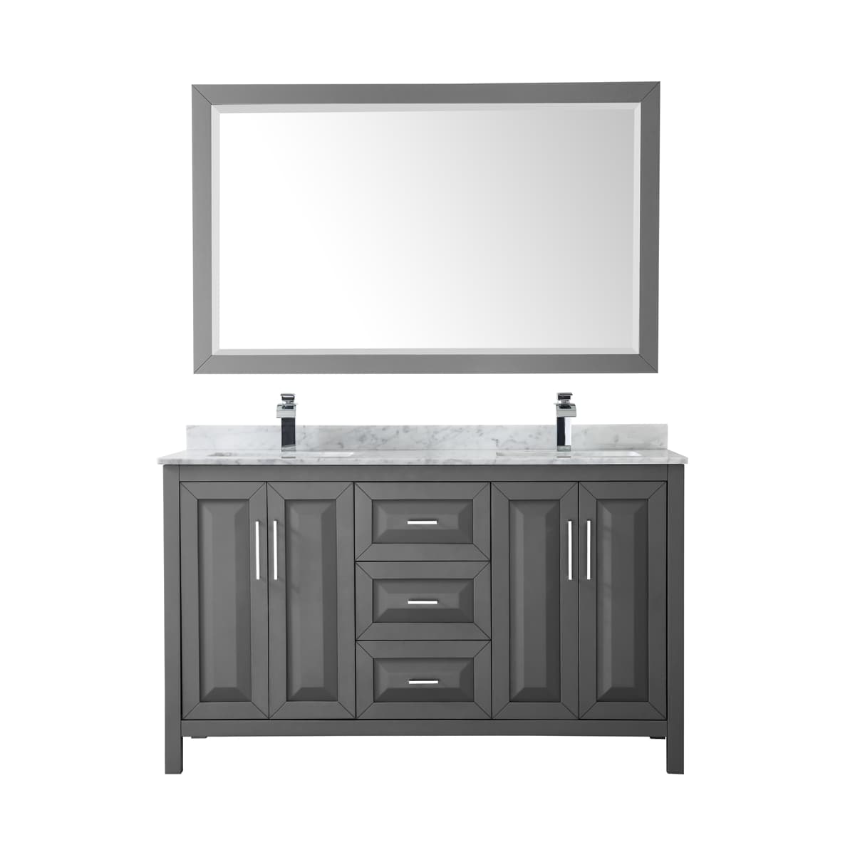 Daria 60" Free Standing Double Vanity Set with MDF Cabinet, Marble Vanity Top, 2 Undermount Sinks, and Framed Mirror