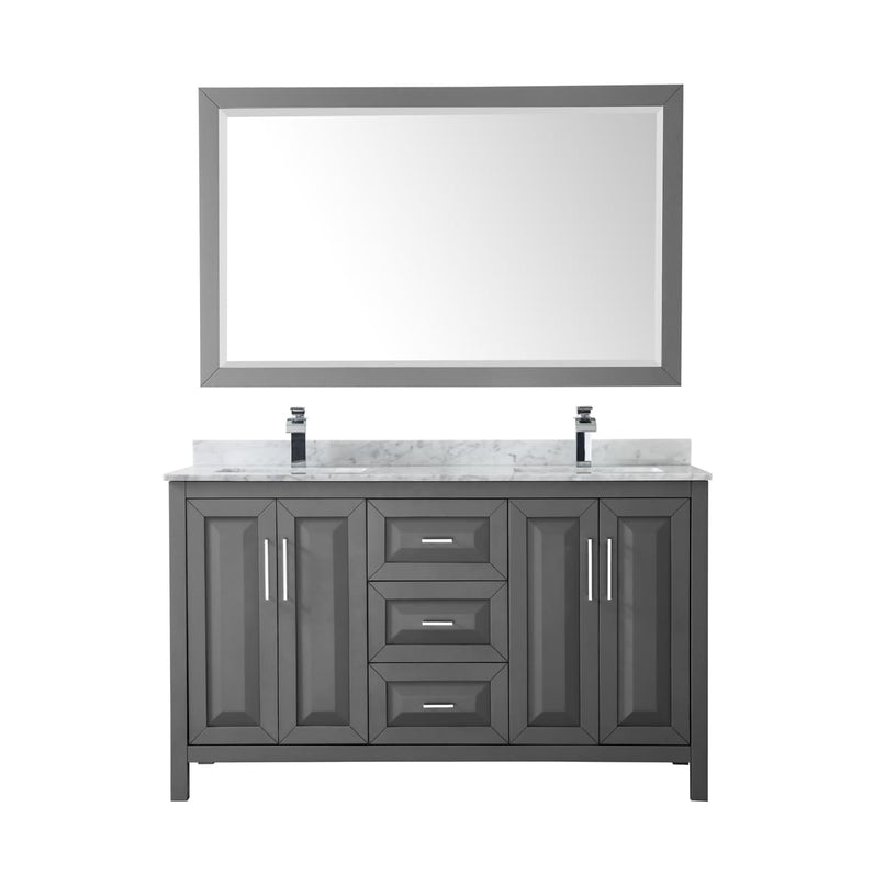 Daria 60" Free Standing Double Vanity Set with MDF Cabinet, Marble Vanity Top, 2 Undermount Sinks, and Framed Mirror - image 11