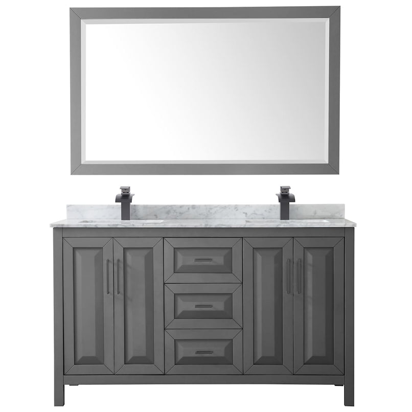 Daria 60" Free Standing Double Vanity Set with MDF Cabinet, Marble Vanity Top, 2 Undermount Sinks, and Framed Mirror - image 13