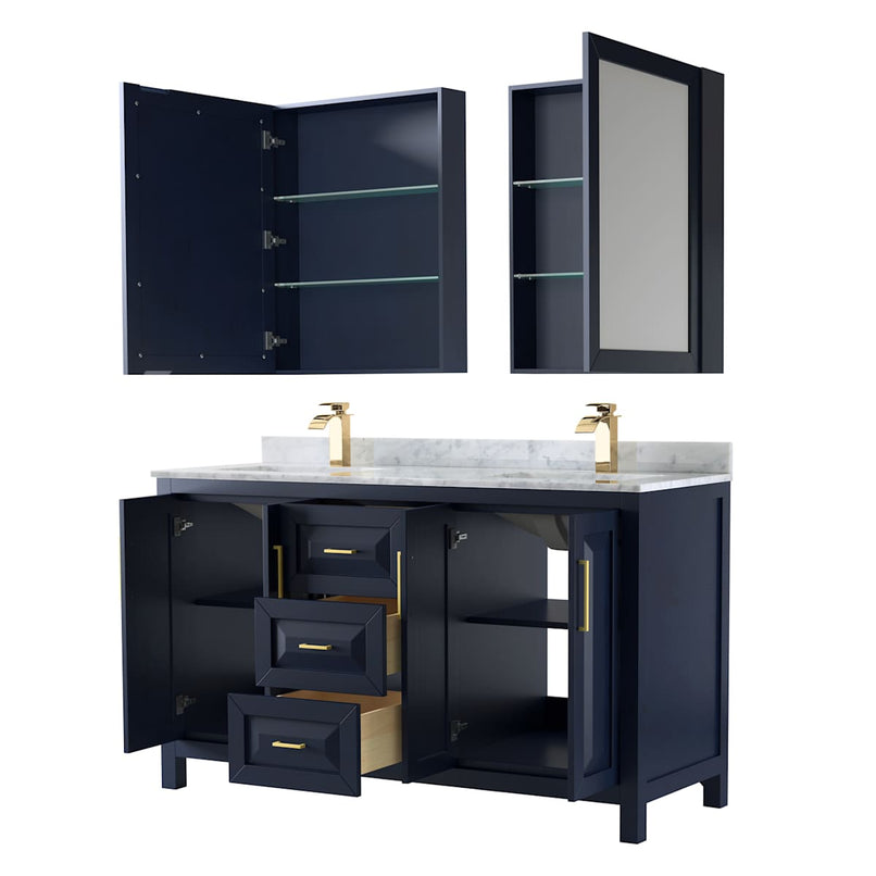 Daria 60" Free Standing Double Vanity Set with MDF Cabinet, Marble Vanity Top, 2 Undermount Sinks, and 2 Medicine Cabinets - image 2