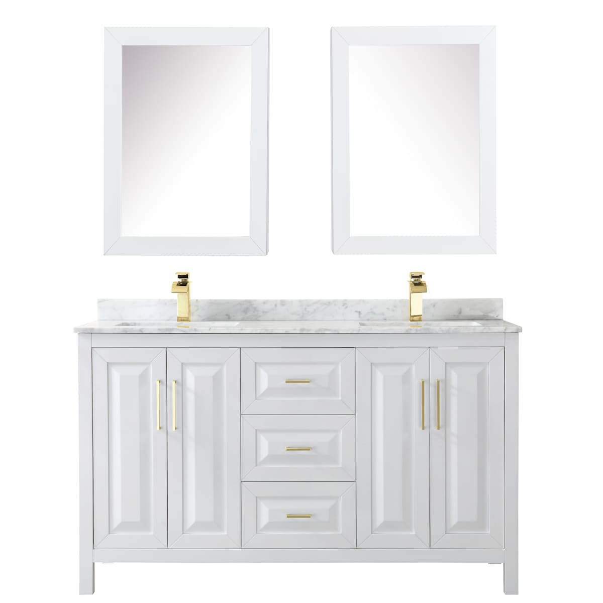 Daria 60" Free Standing Double Vanity Set with MDF Cabinet, Marble Vanity Top, 2 Undermount Sinks, and 2 Medicine Cabinets
