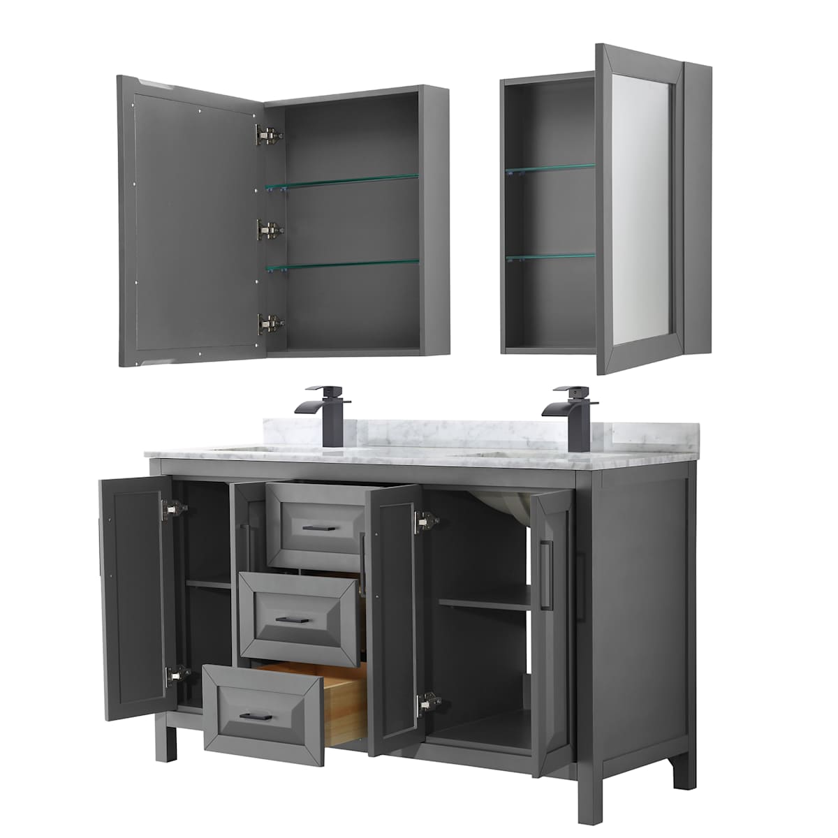 Daria 60" Free Standing Double Vanity Set with MDF Cabinet, Marble Vanity Top, 2 Undermount Sinks, and 2 Medicine Cabinets - image 21