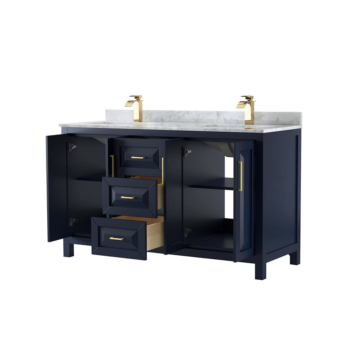 Daria 60" Free Standing Double Vanity Set with MDF Cabinet, Marble Vanity Top, and 2 Undermount Sinks