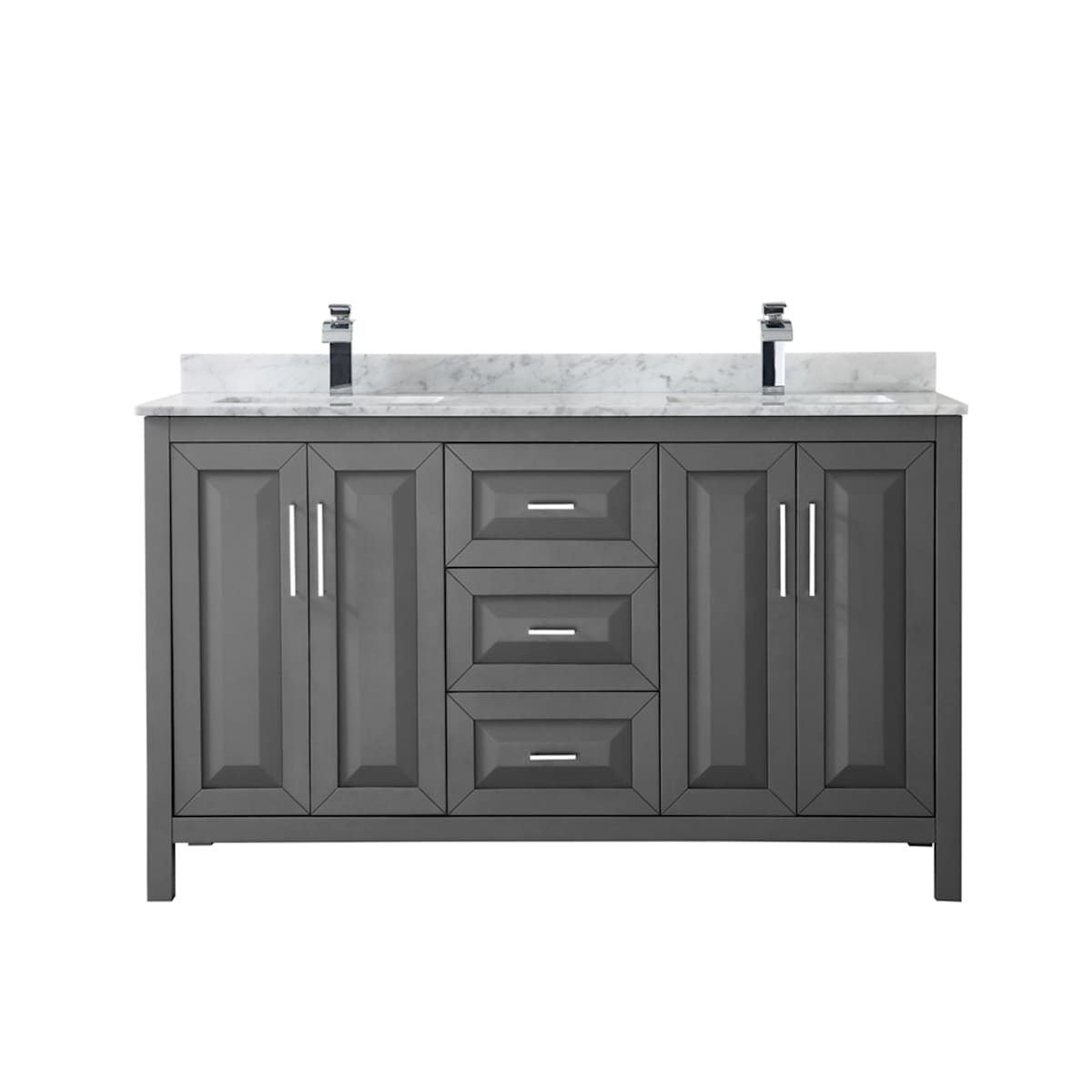 Daria 60" Free Standing Double Vanity Set with MDF Cabinet, Marble Vanity Top, and 2 Undermount Sinks