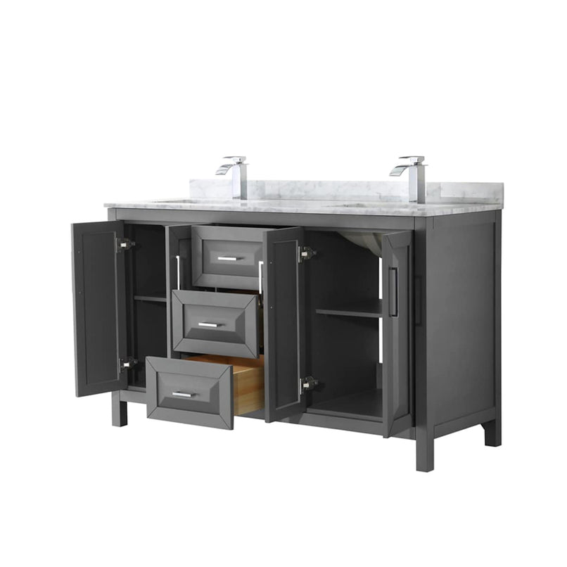 Daria 60" Free Standing Double Vanity Set with MDF Cabinet, Marble Vanity Top, and 2 Undermount Sinks - image 17