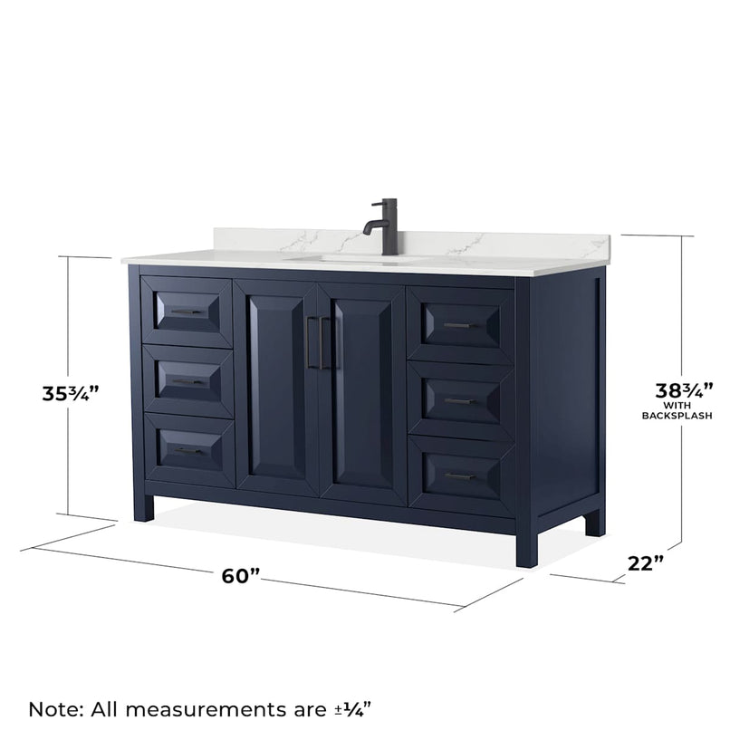 Daria 60" Free Standing Single Basin Vanity Set with Cabinet, Quartz Vanity Top, and Framed Mirror - image 6