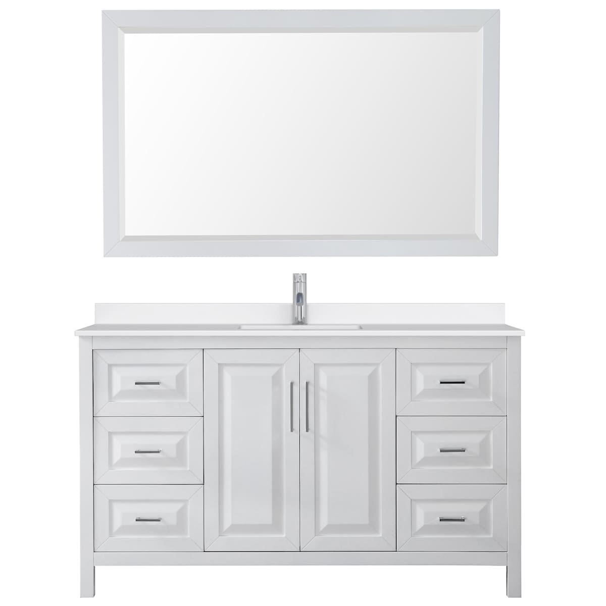 Daria 60" Free Standing Single Basin Vanity Set with Cabinet, Quartz Vanity Top, and Framed Mirror