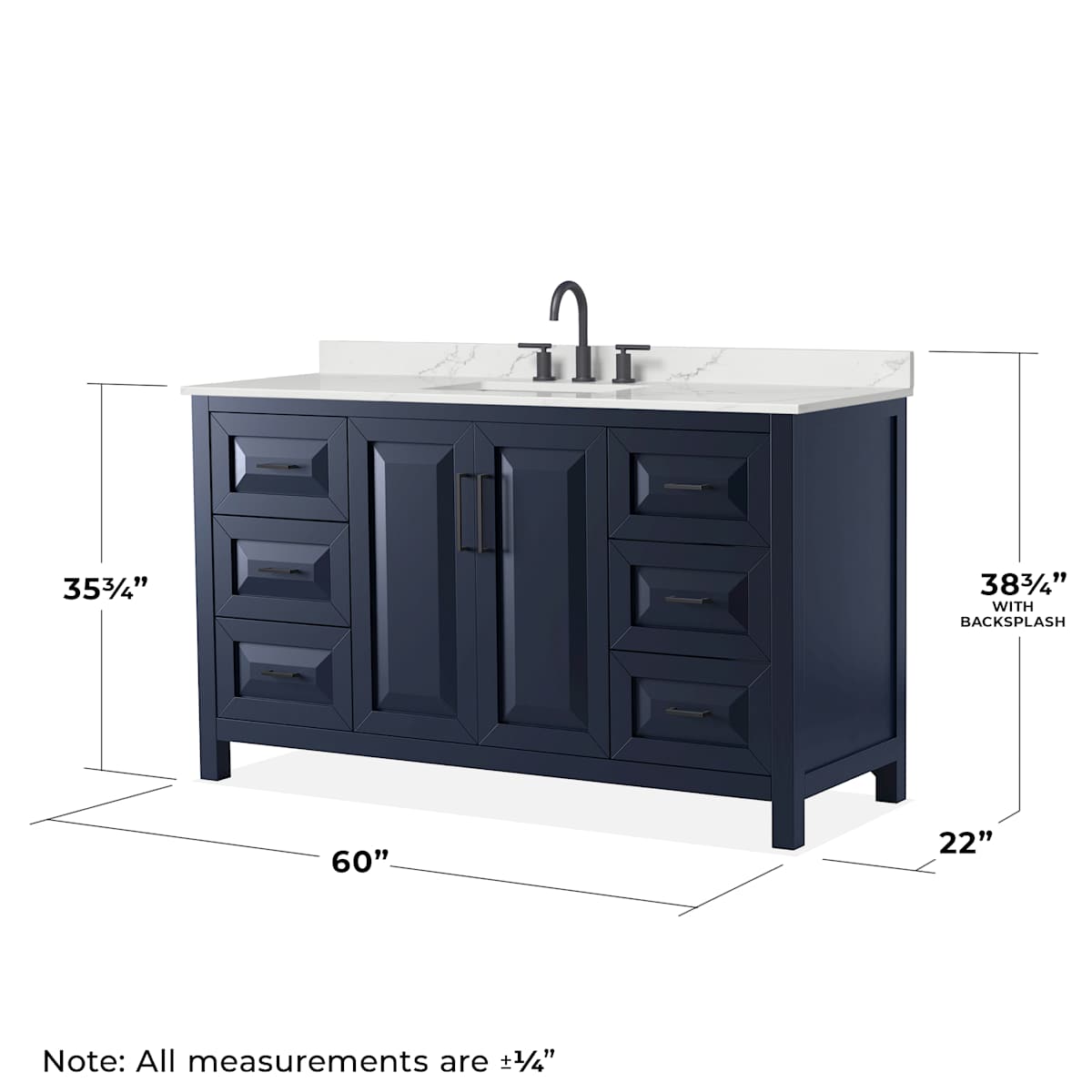 Daria 60" Free Standing Single Basin Vanity Set with Cabinet, Quartz Vanity Top, and Framed Mirror