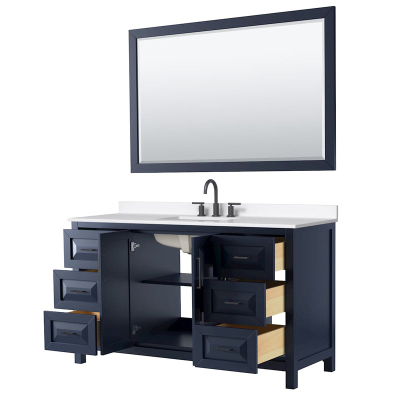 Daria 60" Free Standing Single Basin Vanity Set with Cabinet, Quartz Vanity Top, and Framed Mirror - image 7