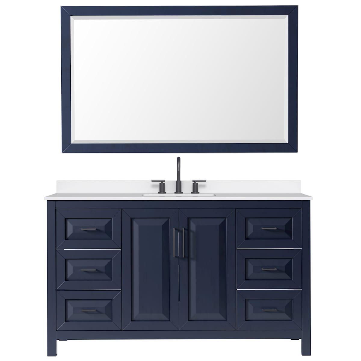 Daria 60" Free Standing Single Basin Vanity Set with Cabinet, Quartz Vanity Top, and Framed Mirror