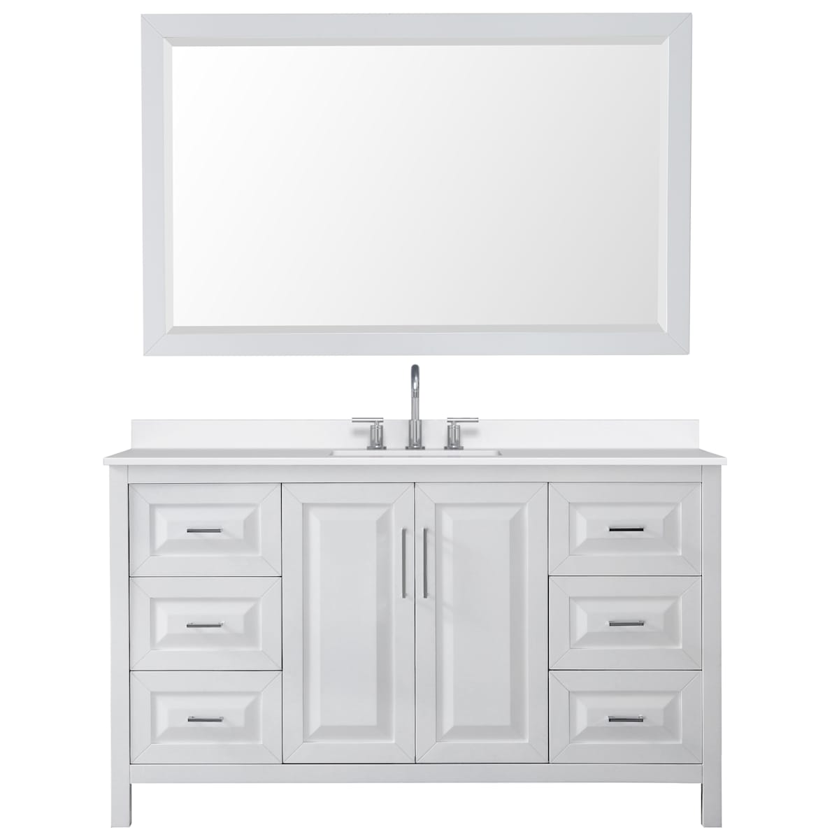 Daria 60" Free Standing Single Basin Vanity Set with Cabinet, Quartz Vanity Top, and Framed Mirror