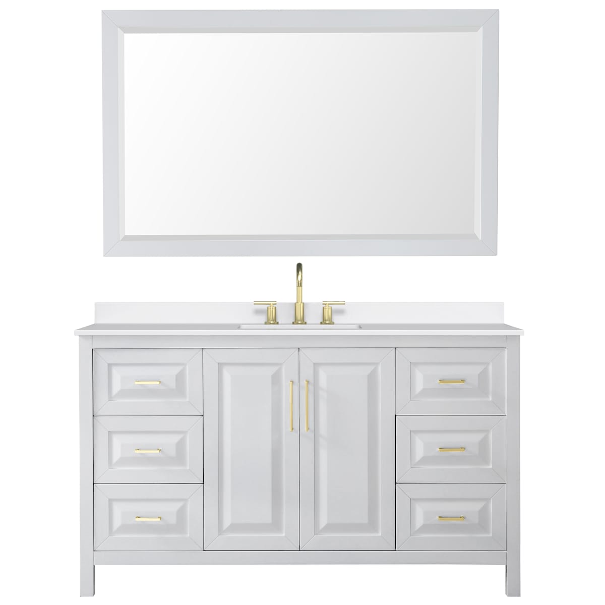 Daria 60" Free Standing Single Basin Vanity Set with Cabinet, Quartz Vanity Top, and Framed Mirror