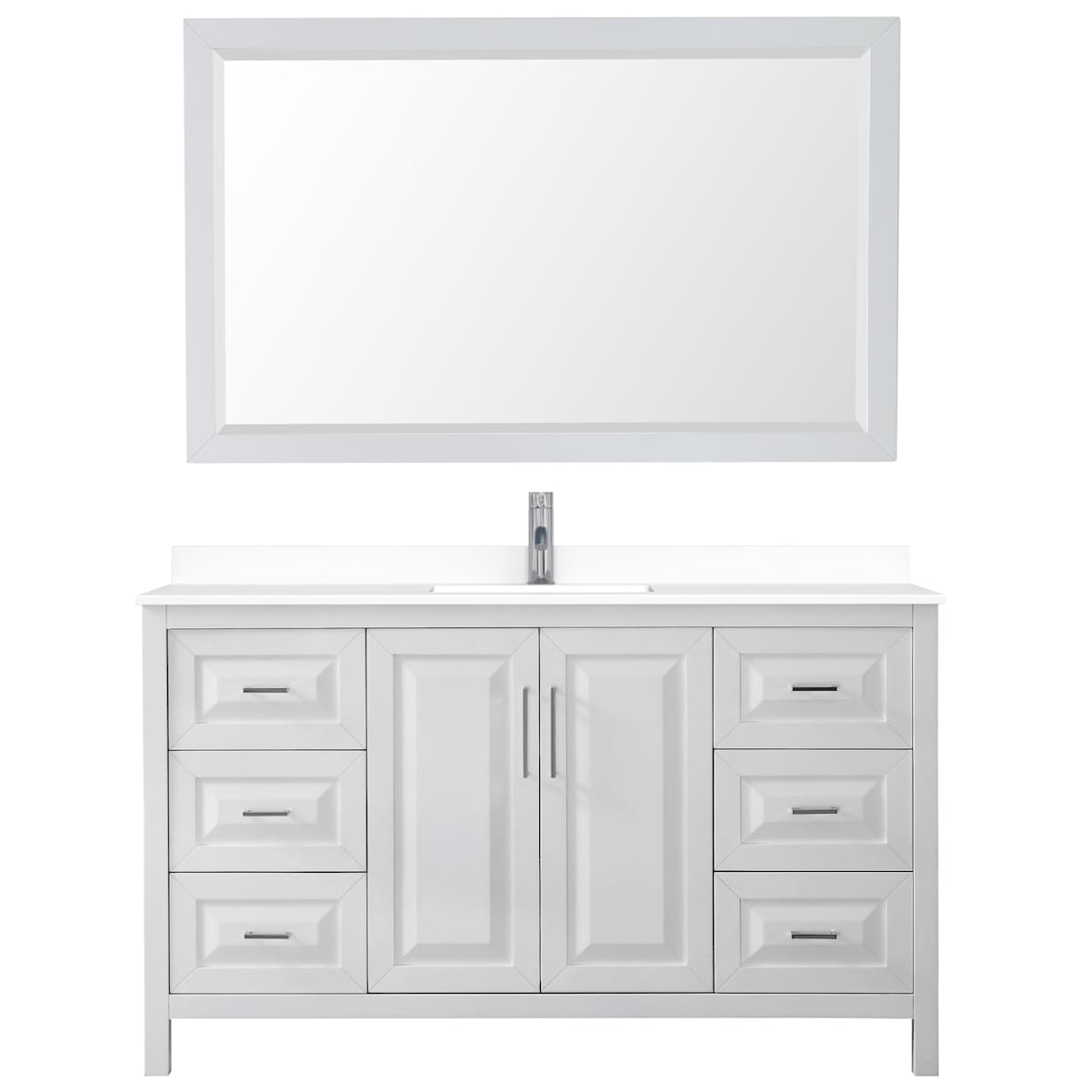 Daria 60" Free Standing Single Basin Vanity Set with Cabinet, Cultured Marble Vanity Top, and Framed Mirror
