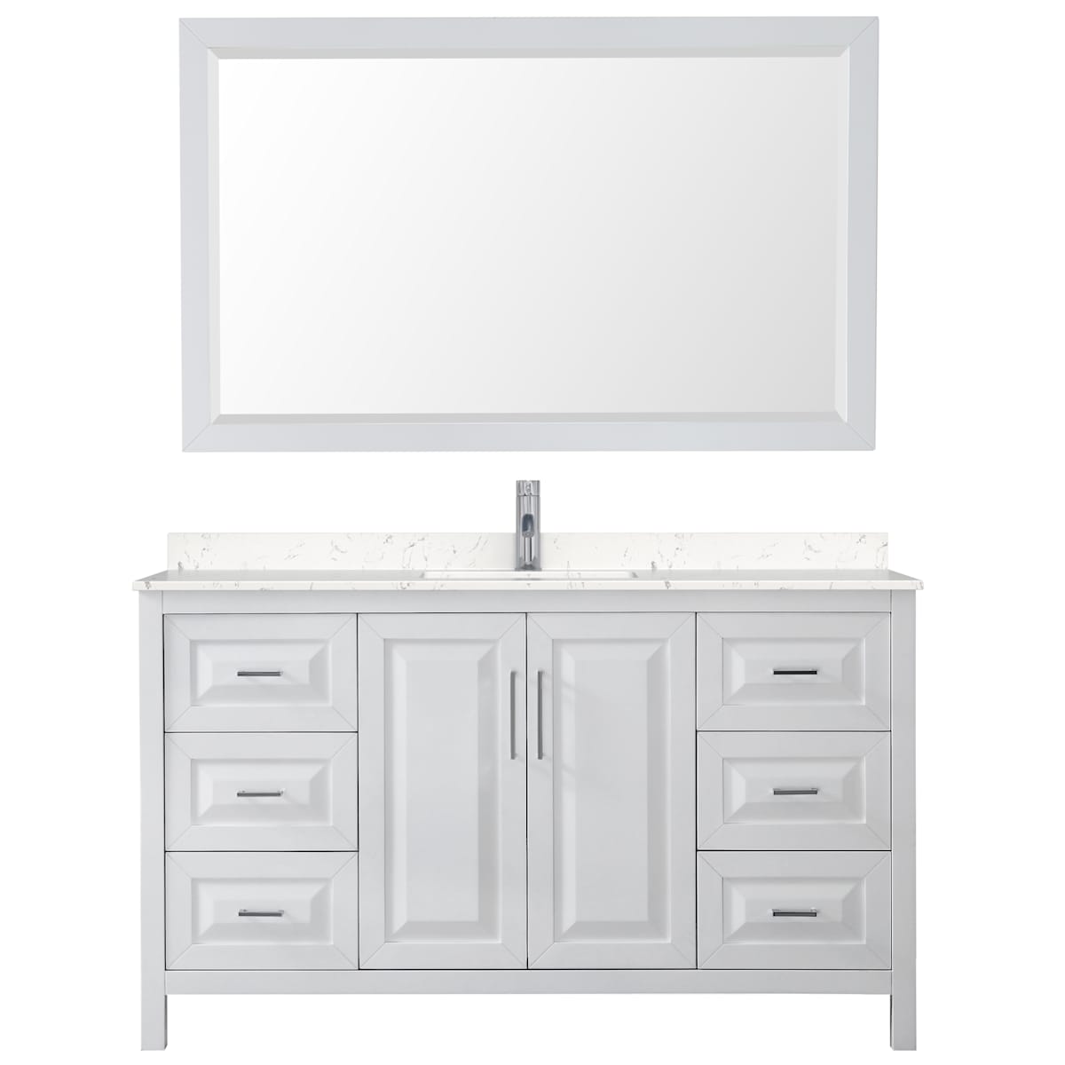 Daria 60" Free Standing Single Basin Vanity Set with Cabinet, Cultured Marble Vanity Top, and Framed Mirror